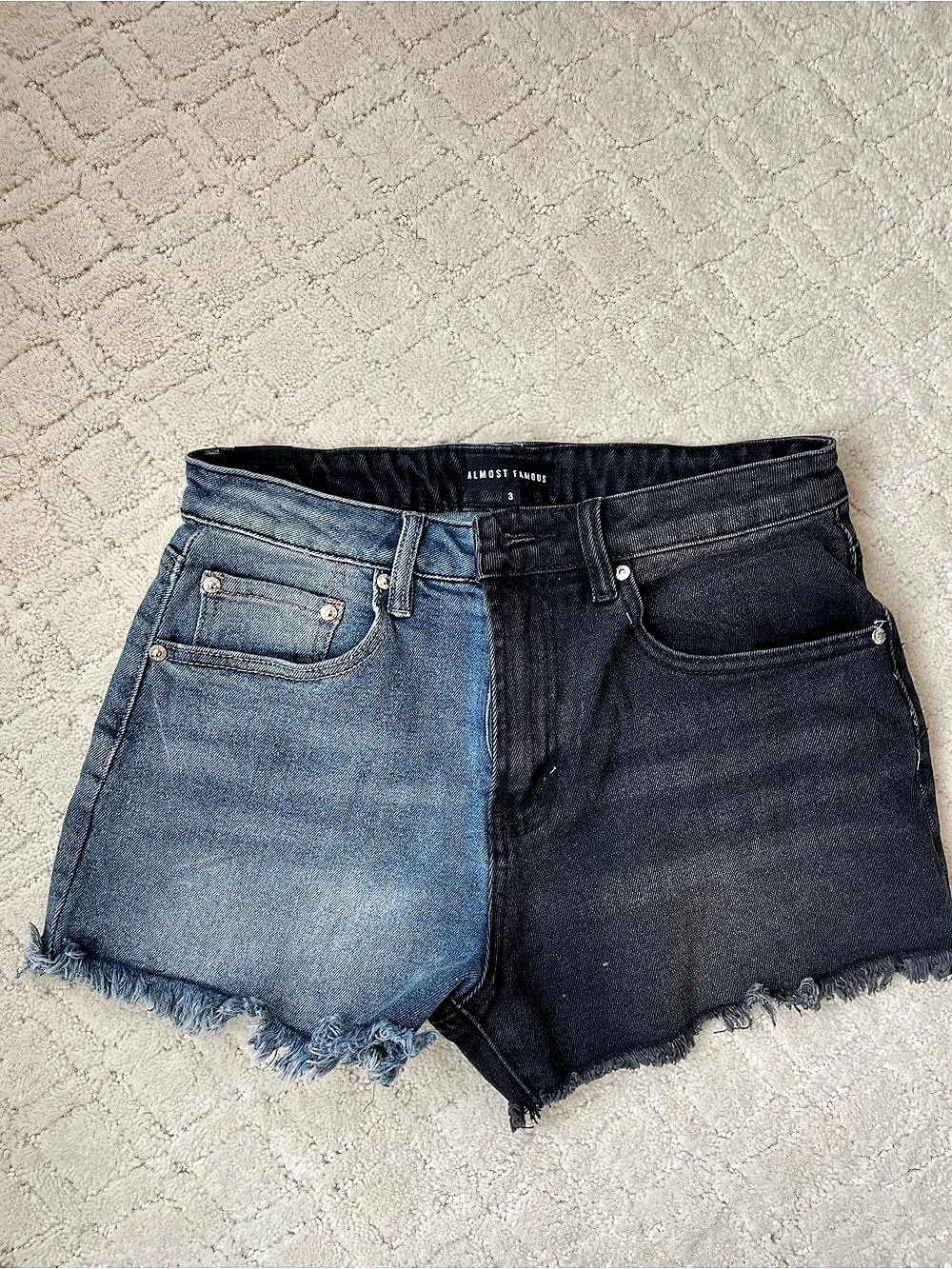 Forever 21 Color Block Denim Jean Shorts in Blue & Black